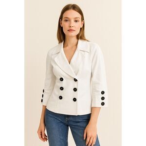 Anne Fontaine White Double-Breasted Blazer with Black Buttons